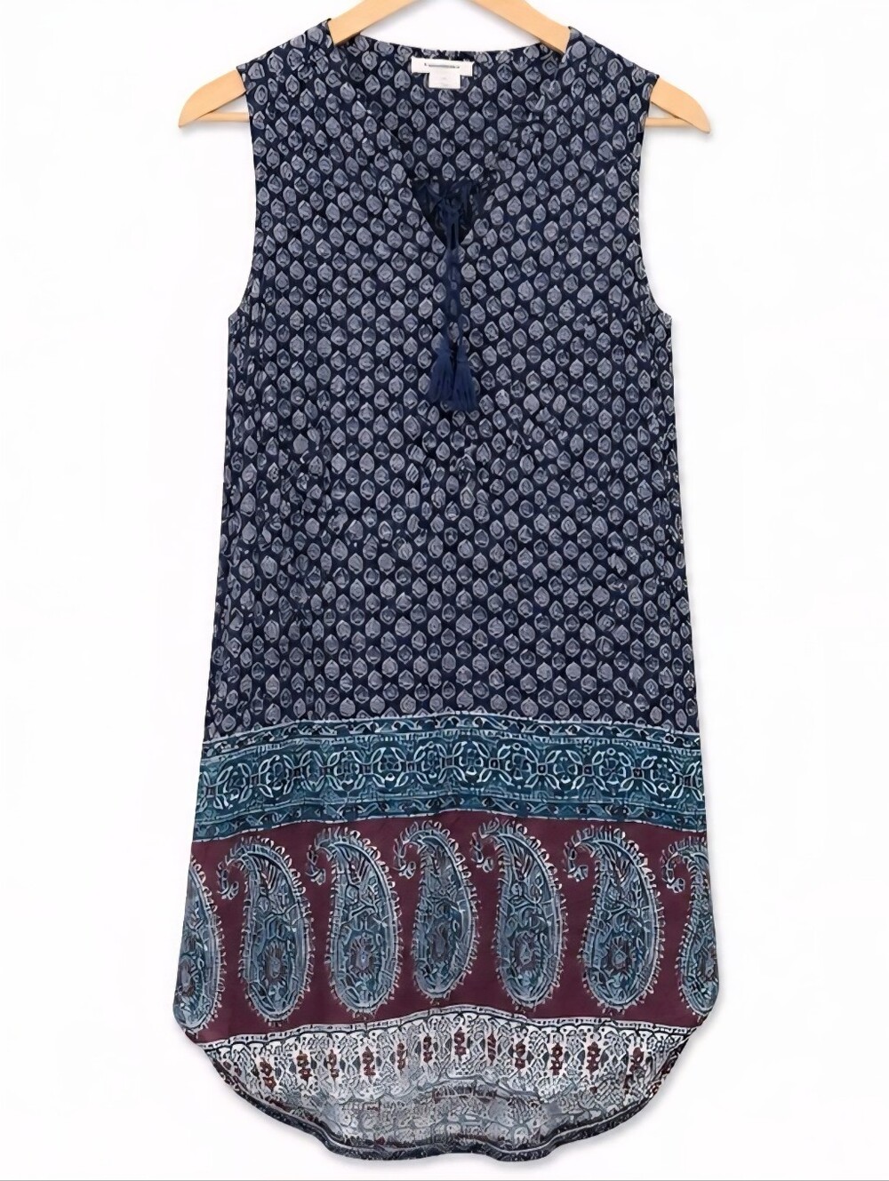 BEACH LUNCH LOUNGE Gigi Paisley Border Print Bohemian Sleeveless Dress Large